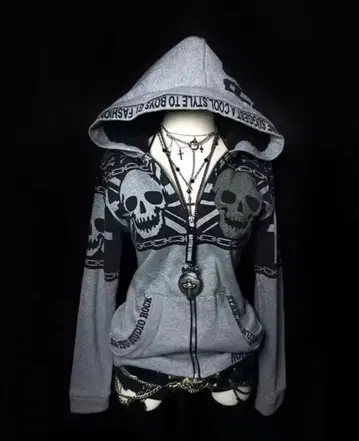 y2k archive 그런지 헤이세이 지퍼 후드티 해골