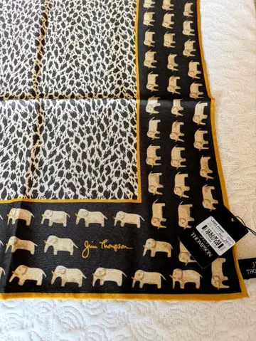 짐 톰슨 코끼리 모티브 태국 고급 실크 스카프 83 x 83 파우치 포함