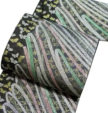 A 107 후쿠로 오비 육통 화문 나비 채색 실 순수 실크 기모노