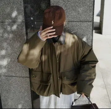 패딩 숏 블루종 카키