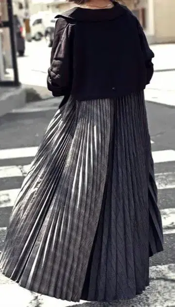 안티카 모드 플리츠 절개 롱 코트 롱 자켓