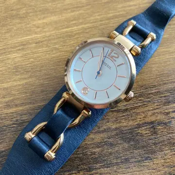 FOSSIL 골드 네이비 가죽 벨트 시계