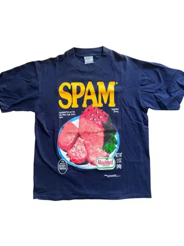 SPAM 그래픽 프린트 T셔츠 L 네이비 기업 상품 구제 의류