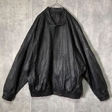 스페인산 천연 가죽 봄버 자켓 크롭 기장 블랙 빈티지