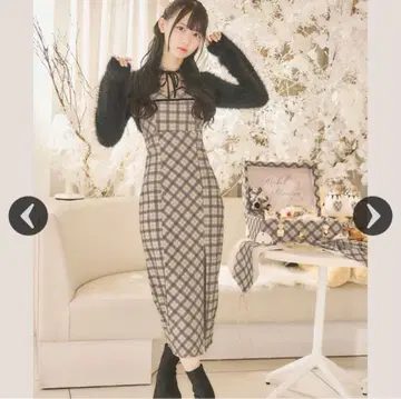 michellMacaron 오리지널 체크 무늬 앙상블 롱 원피스