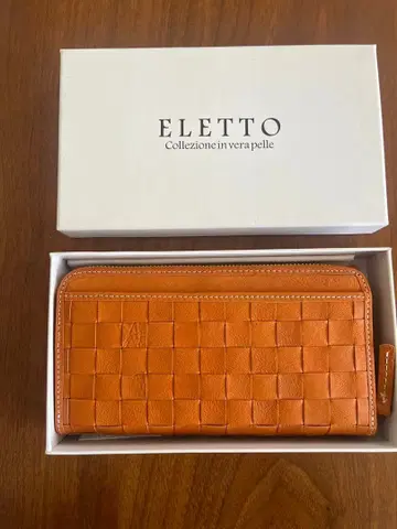 ELETTO 천연 가죽 뜨개질 장지갑 (카멜)