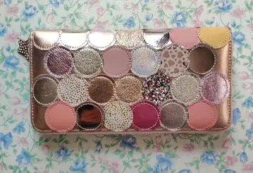 츠모리치사토 라운드 지퍼 장지갑 멀티 도트 골드