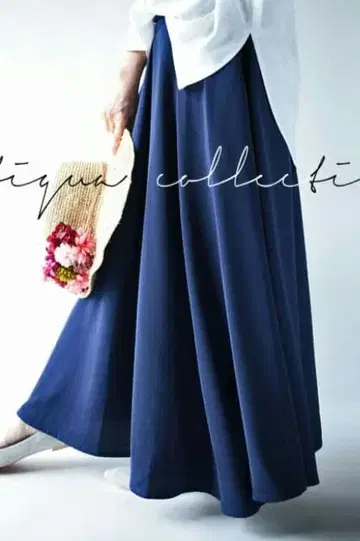안티카 드레이프감 드레이프 롱 스커트 네이비