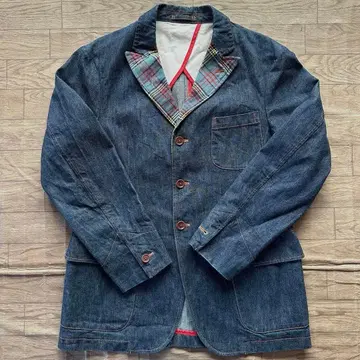 칼 헬무트 체크 데님 자켓 빨간색 스티치 L