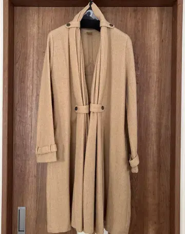 울 드레이프 코트 샌드 베이지 안감 없음