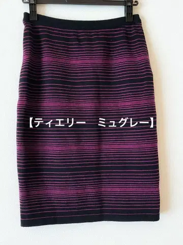 [ Thierry Mugler ] 블랙과 핑크 스트라이프 타이트 스커트