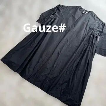 가격 인하 Gauze#사이드 개더 디자인 롱 원피스 코튼 블랙