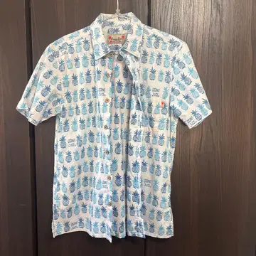 코코넛 주스 파인애플 패턴 반팔 하와이안 셔츠 M