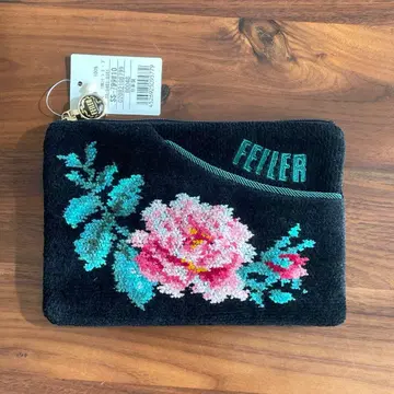 FEILER 꽃무늬 자수 파우치 블랙