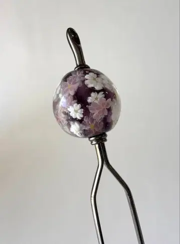 잠자리 구슬 헤어콤 잠자리 유리 머리 장식 헤어 액세서리 보라색