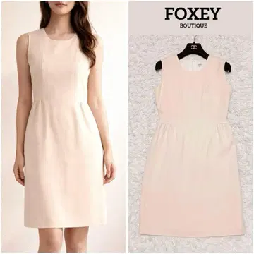 폭시 고급 노카라 슬리브리스 울 무릎 기장 원피스 아이보리