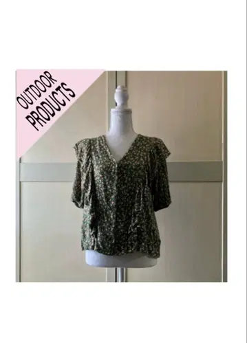 OUTDOOR PRODUCTS 플라워 프린트 5S 프릴 블라우스