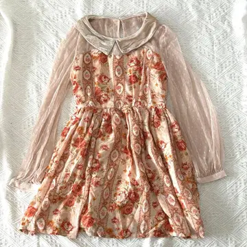 [ LIZ LISA ] 꽃무늬 긴팔 무릎 기장 원피스 봄 시스루