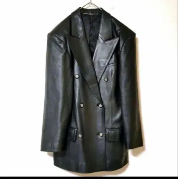 빈티지 가죽 더블 브레스트 자켓