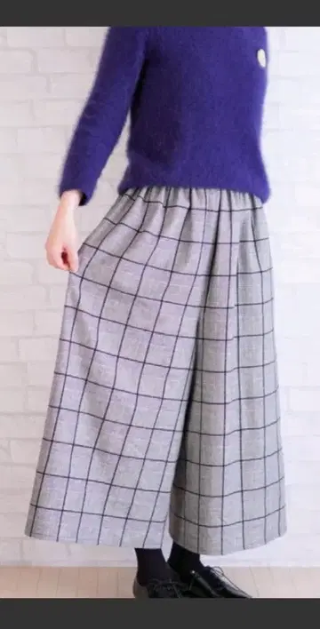 ccreema 구매 글렌체크 와이드 개더 팬츠