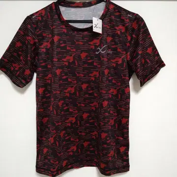 와코루 CW-X 블랙 베이스 빨간색 패턴 반팔 T셔츠