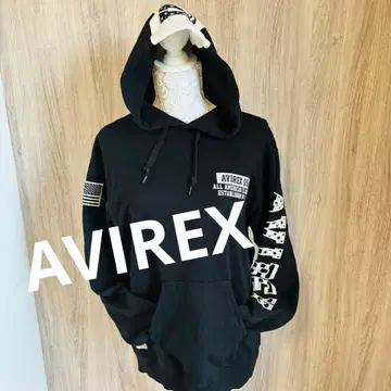AVIREX 아비렉스 맨투맨 후드티 올 로고 무늬 로고 자수 블랙