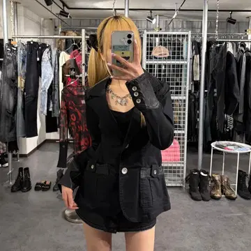 다크웨어 절개 테일러드 자켓 가죽 절개 도킹 자켓 라무