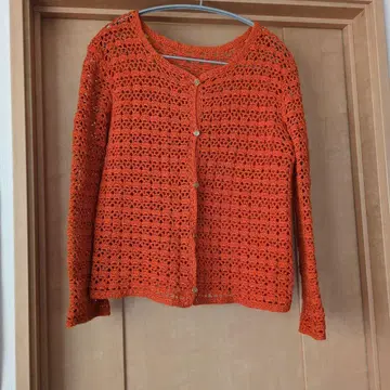 오렌지 레이스 뜨개질 가디건 긴팔.손뜨개질