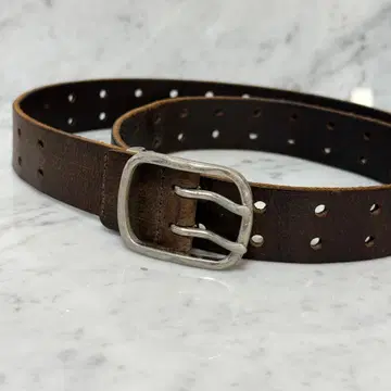 가죽 천연 가죽 벨트 더블 이중 구멍 더블 핀 브라운 vintage