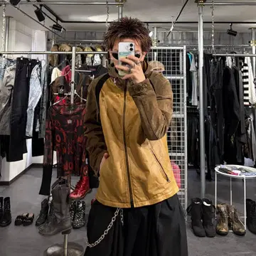 가죽 후드티 절개 디자인 하이넥 archive 가죽 절개