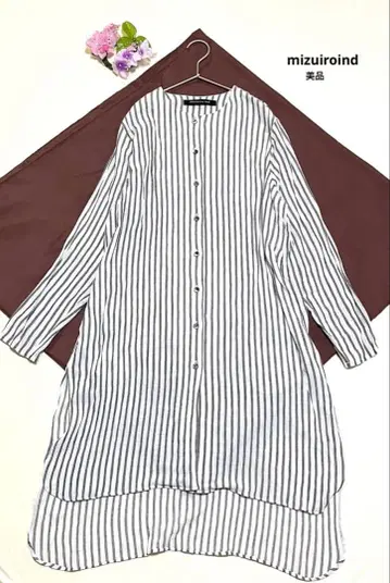 미즈이로 인드 셔츠 원피스 린넨 원피스 롱 원피스 스트라이프