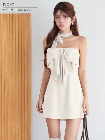 [엔젤알] 베어탑 빅 리본 스트라이프 플레어 마이크로 미니 드레스/