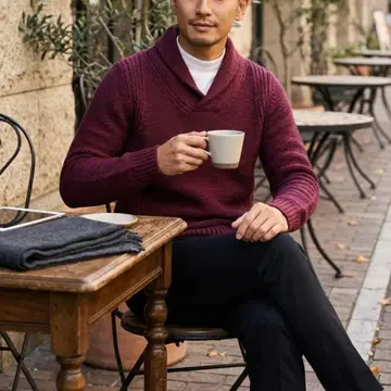 G9260*캘빈클라인 숄카라 니트 보르도 울 혼방 긴팔 M