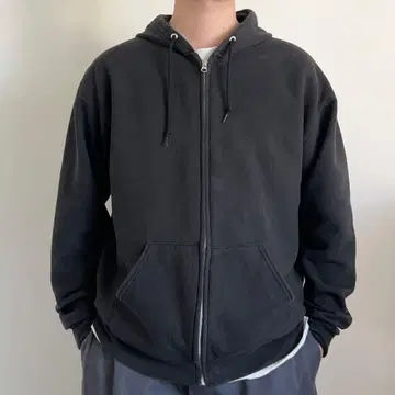 00s FRUIT OF THE LOOM 지퍼 후드티 블랙 L