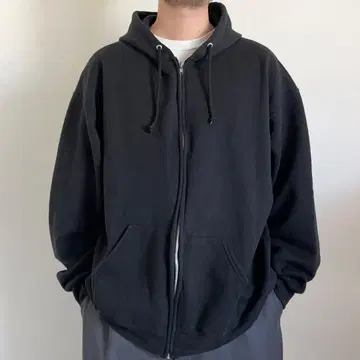 00s FRUIT OF THE LOOM 지퍼 후드티 블랙 2XL