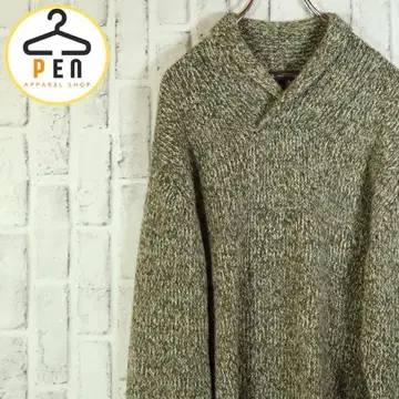 [고급] 숄카라 스웨터 니트 알파카 브라운 그린 일본제 M