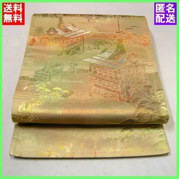 후쿠로 오비 순수 실크 금실 노을 건물 문양 육통 익명 배송