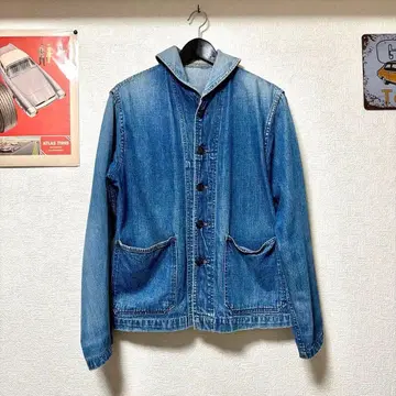 40s us navy 숄카라 데님 자켓 헤치마 옷깃 세일러 L