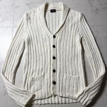 레어 XL Drumohr 린넨 코튼 숄카라 니트 가디건