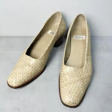 고품질 히미코 펌프스 가죽 뜨개질 23 베이지