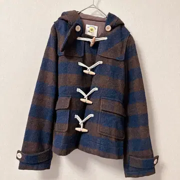 일본제 레이빔즈 울 숏 더플 코트 보더 무늬 네이비 브라운