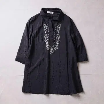 보헤미안 에스닉 자수 블라우스 자카드 블랙 레이온 혼방