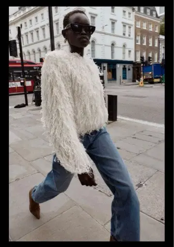 ZARA 페더&메탈릭 실 프린지 자켓