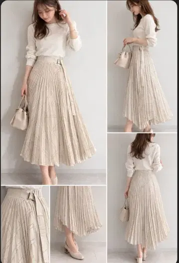 Mila Owen (밀라 오웬) 랩 스타일 플리츠 비대칭 스커트 롱 기장