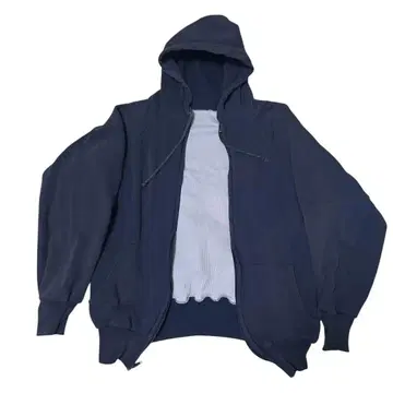 80s 빈티지 안감 기모 지퍼 후드티 USA 페이드 네이비