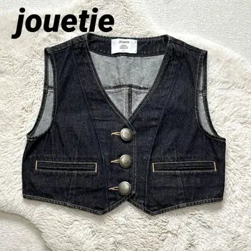 N131 jouetie 데님 베스트 M 컨초 버튼 숏 기장