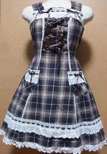 타탄 체크 오버롤 스커트 브라운 BABY,THE STARS