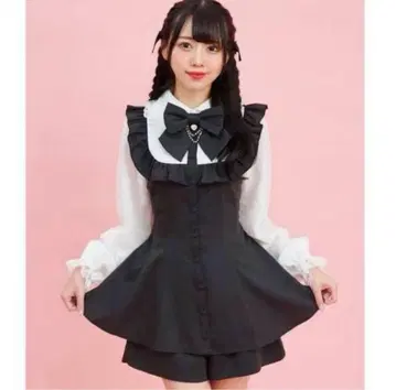 시크릿 허니 레이스 소매 프릴 요크 셋업 블랙