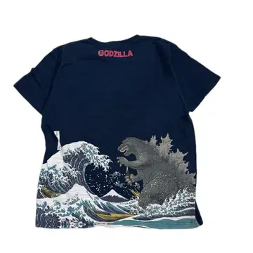 고질라 우키요에 그래픽 T셔츠 네이비