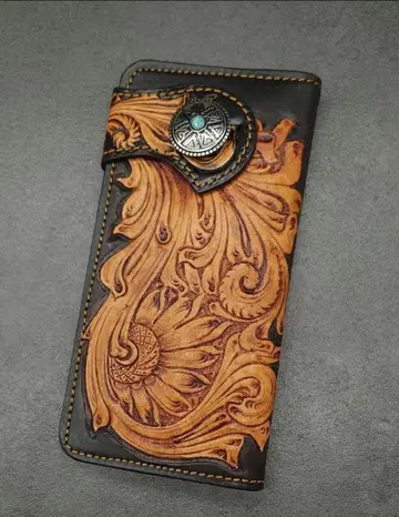 바이커즈 지갑 천연 가죽 소가죽 카빙 문양 당초 지갑 가죽